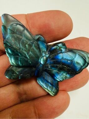 Flashy Labradorite Butterfly Carving - Natural Blue Fire Spectrolite Gemstone